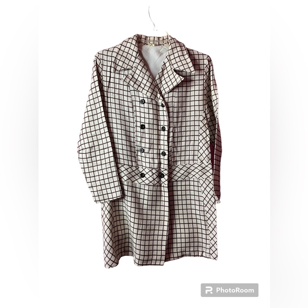 1960s Black/White Window Pane Linen Coat